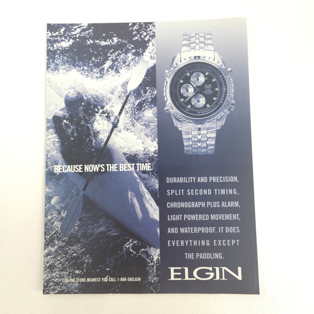 Elgin Chronograph Alarm Watch Print Ad 2001 Vintage Kayak Y2K Collector Decor
